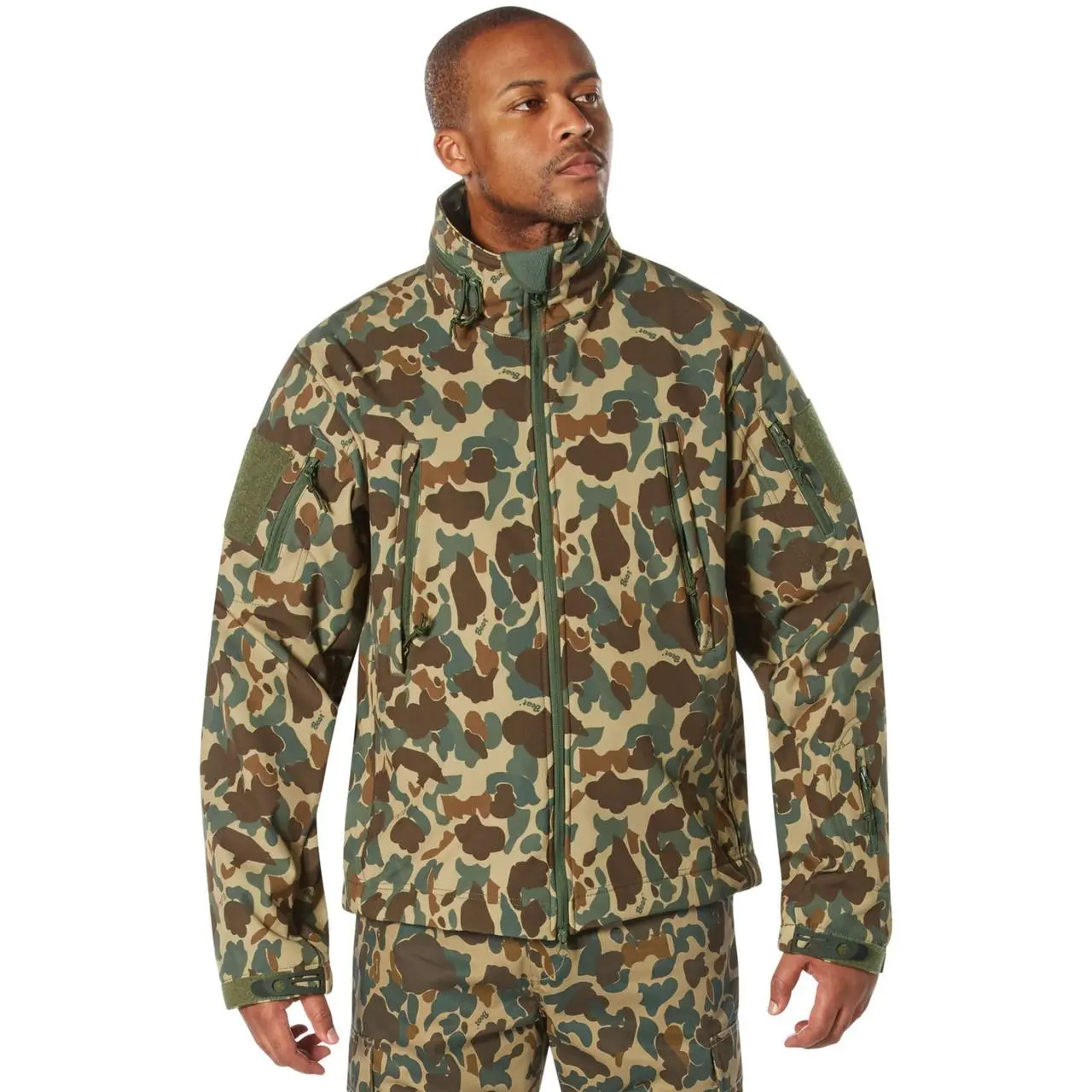 Men's Tactical Soft Shell Jacket in Camouflage Print, Waterproof Fleece-Lined Long Sleeve Top with Adjustable Cuffs for Outdoor Hunting & Hiking, Tops, Hiking / Light Outdoor, Lightweight Waterproof Men's Fleece Jackets, Camouflage Print Men's Fleece Jack