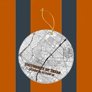 University of Texas Ornament, Ceramic Map Keepsake with Campus Coordinates & Longhorn Pride