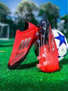 F50 Men Women Low Top Football Shoes, Ag Long Studs Professional Natural Grass, Durable Anti-Slip Grip, Suitable for Adults and Teens