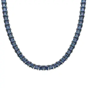 Embellished with Rainbow Blue Zirconia by  101.00 ctw Iconic Tennis Necklace 18 Inches in Rhodium Over Sterling Silver Christmas Gifts