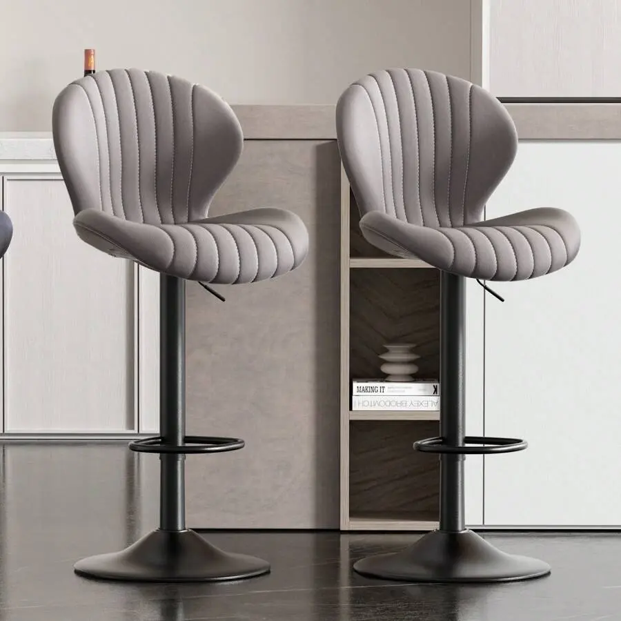 Contemporary 2-Piece Swivel Barstool Set - Shell Backrest, Footrest, Adjustable Height, 2 Seats, Assembly Required, Easy Install Swivel Chairs for Home Bar, Kitchen Use