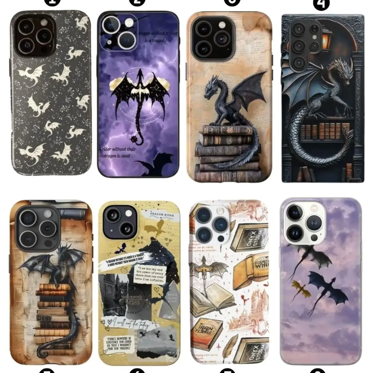 Dragon Fourth Wing Glass Phone Case Fantasy Book Theme Aelin Series Inspired Cover Compatible with iPhone X, 11, 12, 13, 14, 15, 16, 17 Plus Pro Promax & SS Galaxy S21-25 Series