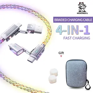 Mokongfu 120W 4-in-1 Braided LED Charging Cable | USB A/Type-C | Fast Charge for iPhone/Samsung | 4ft & 6.6ft Lengths Smartphone Electronic Cellphone