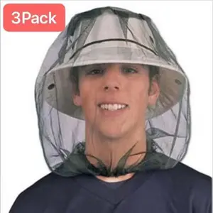 3Pack Mosquito Head Net Hat Sun Bee Insect Bug Protection Hidden Mesh Cap