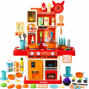 45PCS Kids Kitchen Playset, Pretend Cooking Toy with Steam, Lights, Sounds, Play Sink and Kitchen Accessories for Boys Girls