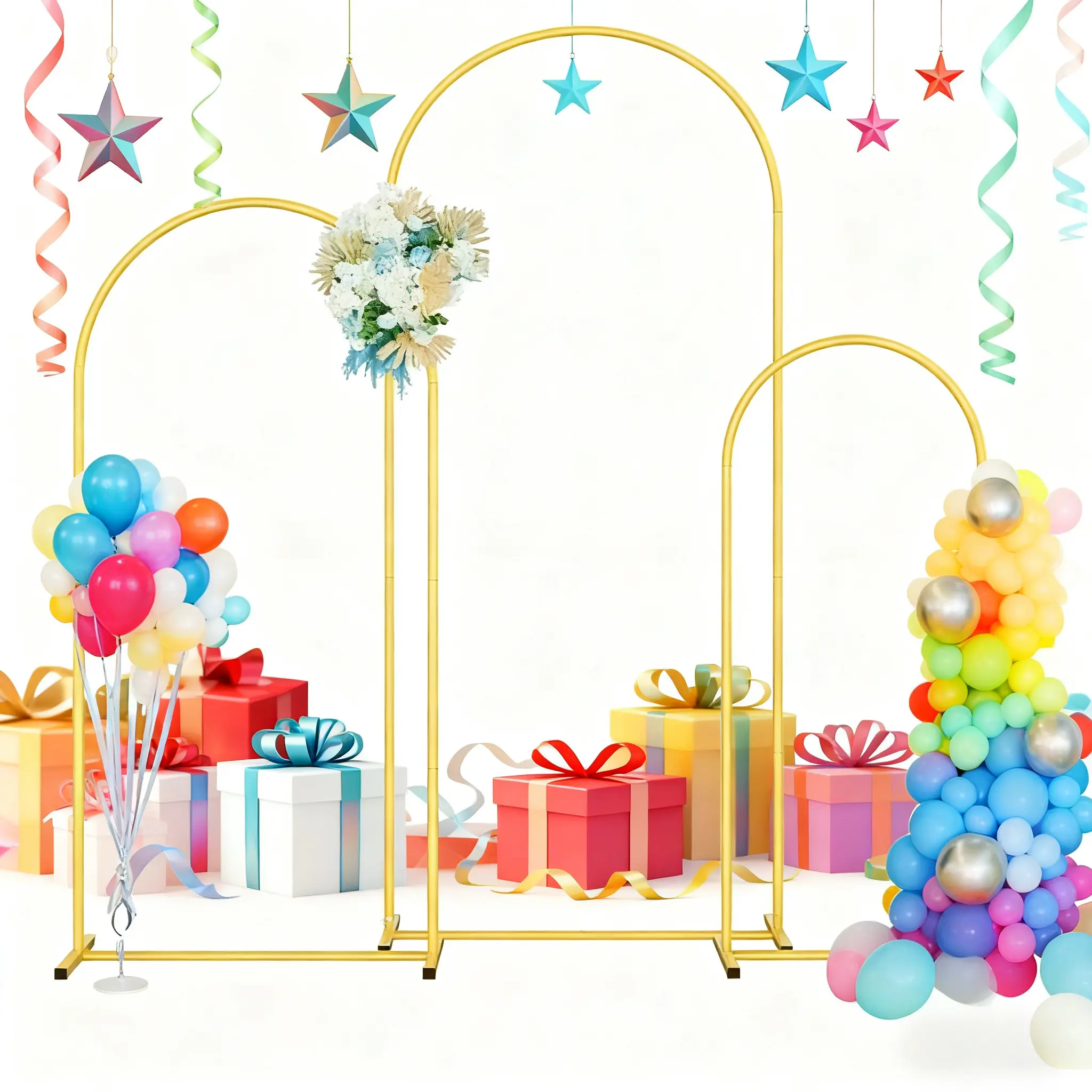 Metal Arch Backdrop Stand Gold Wedding Arch Stand Set of 3 (6ft, 5ft, 4ft) Wedding Arch Backdrop Stand Arched Backdrop Frame for Birthday Party Wedding Ceremony Baby Shower Garden Balloon Arch Decoration,Shipment within 1-2 days