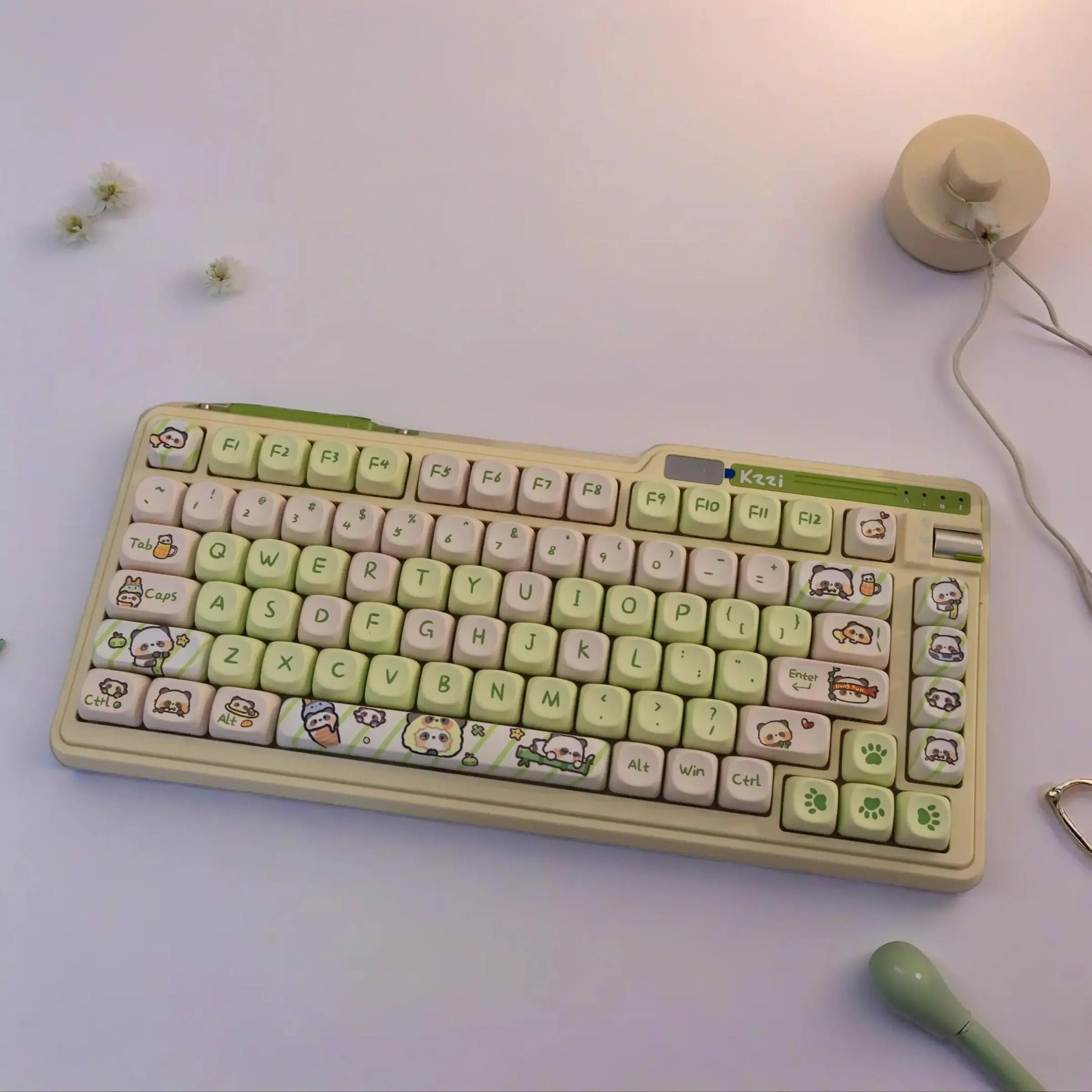142-Key Panda Theme Round Pbt Keycaps, Dye Sublimation Process, Moa Profile, Compatible with Mx Axes, Suitable for 61/64/68/87/96/104/108 Keyboards, Keycap Set
