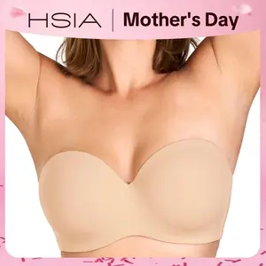 HSIA Women's Plus Size Breya Seamless Strapless Bra, 1/2 Coverage, Breathable Stretch Fabric, Hand Wash Only