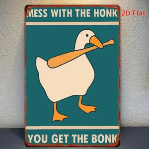 Humorous 2D Flat Metal Wall Art Sign Featuring Flying Ducks and Quack Theme Perfect for Home Garden Indoor Outdoor Decor