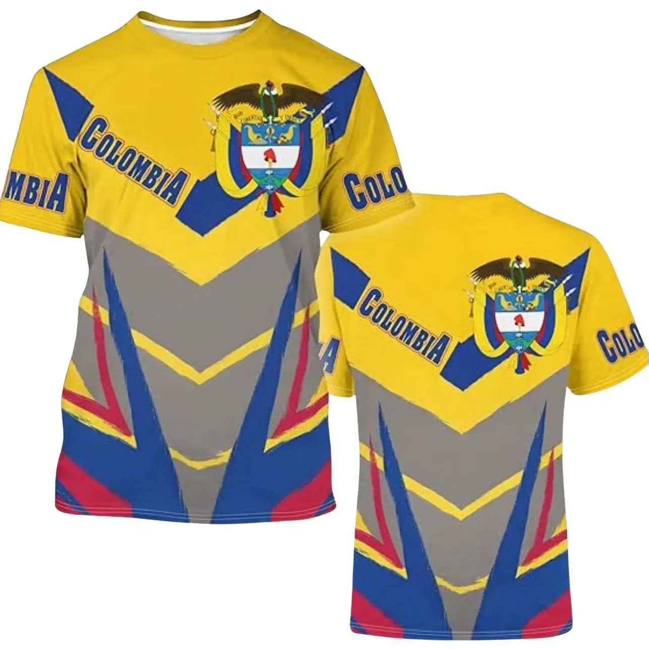 Colombia Flag T-Shirt, Patriotic Chevron Graphic Soccer Jersey, Unisex Coat of Arms Casual Fan Apparel 7H4