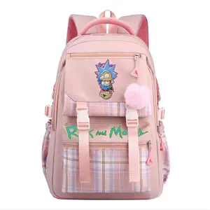 Cartoon Rick & Morty Backpack 3D Printing with Adjustable Shoulder Strap Relieve Back Pressure Backpacks for Adult Men and Women Style-4-Pink