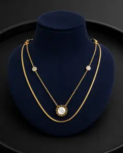 Two-Way Mother of Pearl Roman Numeral Necklace – Stainless Steel Gold-Tone Reversible Pendant Necklace