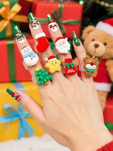 Christmas Acrylic Ring Set, Cute Cartoon Design, Perfect Holiday Gift for Family Friends Kids, Festive Jewelry Collection