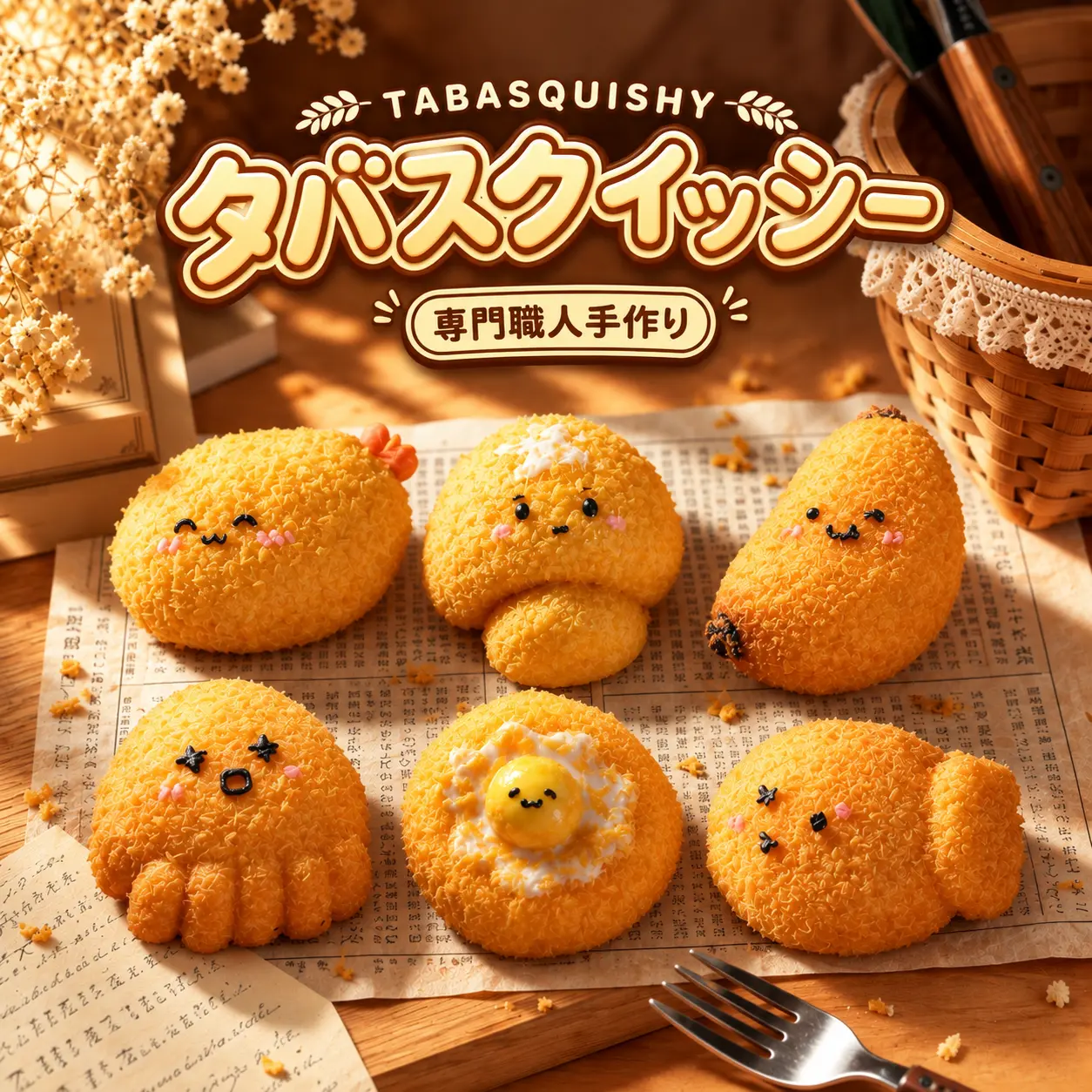 TABASQUISHY Handmade Japanese Tempura Shrimp Squishy Toy, Cute Slow-Rising Stress Toy with Soft Non-Toxic Crispy Texture, Kawaii Food Bag Decoration Accessory (Collectibles, Blind Box Item)
