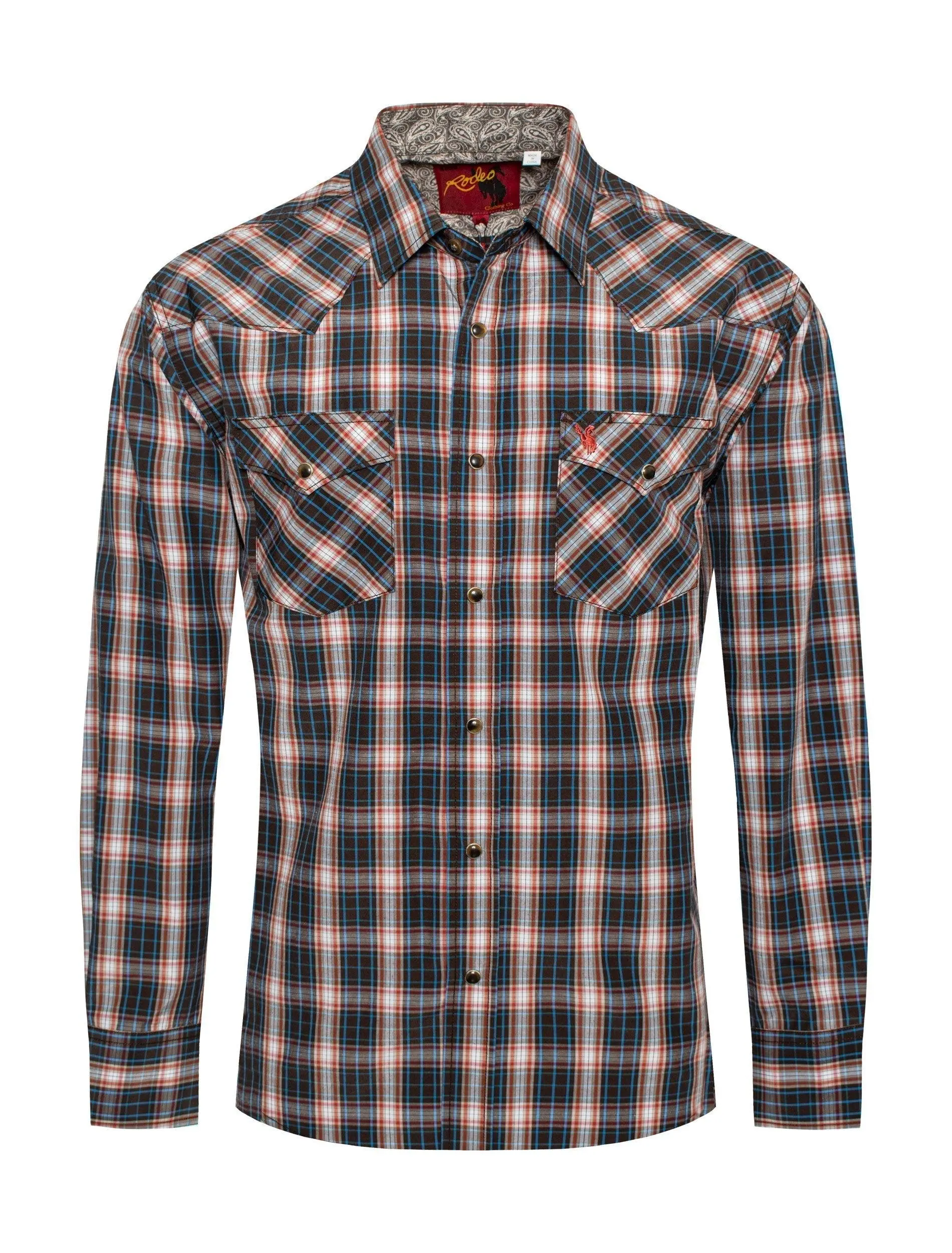 Men's Western Long Sleeve Pearl Snap Plaid Shirt -PS400-420