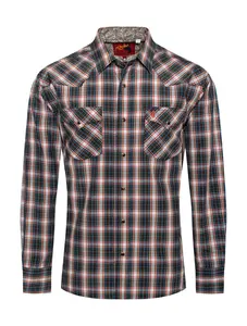 Men's Western Long Sleeve Pearl Snap Plaid Shirt -PS400-420