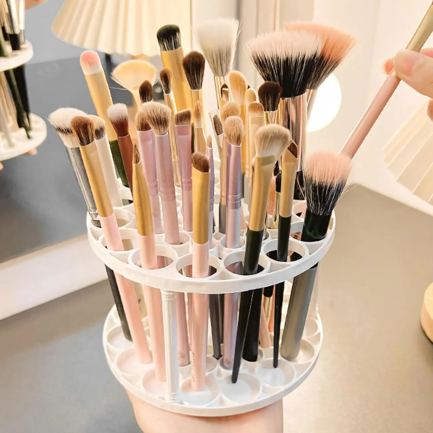 360 Degree Rotatable Brush Holder, Multi-purpose Desktop Storage Box for Brushes Pens Makeup Supplies, Smooth Surface Desktop Organizer for Home Study Office Art Space