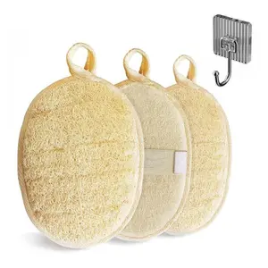 Natural Loofah Sponge Exfoliating Body Scrubber (3 Pack),Made with Eco-Friendly and Biodegradable Shower Luffa Sponge, Loofah for Women and Men, Beige