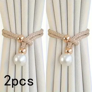 2pcs Curtain Tiebacks Large Pearl Decorative Knotting Bands Luxury Storage Rope Bundling Straps for Bedroom Living Room Window Decoration Curtain Accessories Window Decorations Supplies Interior Decoration Accessories