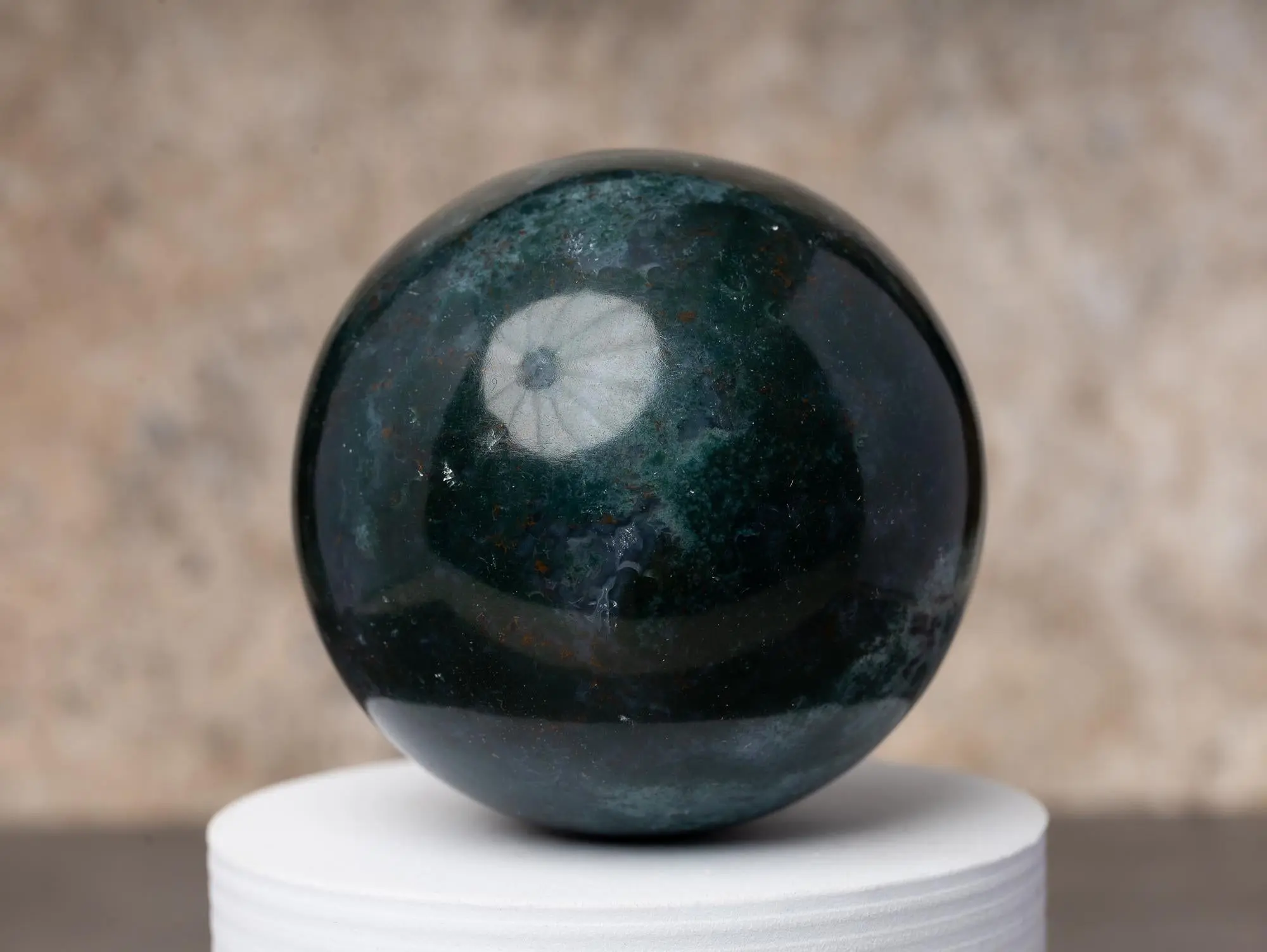 Moss Agate Sphere with Stand, Polished Crystal Ball, Natural Stone Specimen, Sphere Decor, Crystal Gift, Choose Size