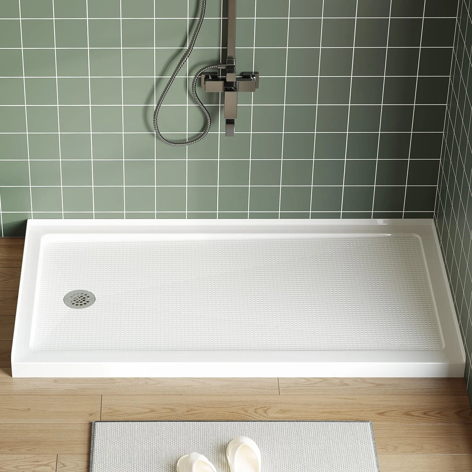 Garvee 60''x32'' Shower Base Featuring Solid Structural Support, Premium Anti-Clog and Non-Rust Drain System, Leak-Proof Pan, and Durable Non-Yellowing Surface for Long-Lasting Performance