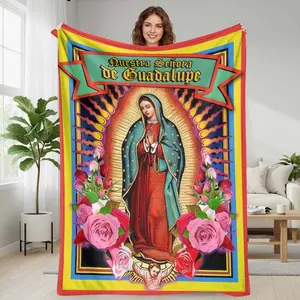 Our Lady of Guadalupe Flannel Blanket  Religious Art Rose Print Design  Soft Warm Durable Cozy Fabric  Perfect for Living Room Decor  Bedroom Bedding  Prayer Retreats  Holiday Gifts  Church Gatherings  Home Comfort