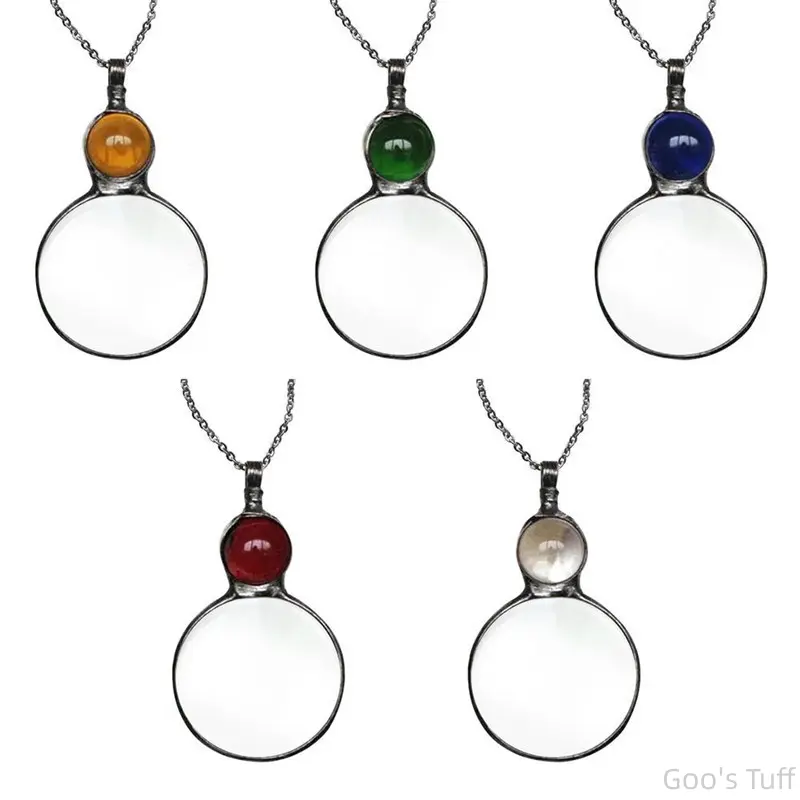 Vintage Magnifying Glass Necklace, Handmade Stained Glass Pendant Jewelry with Gemstone Accent, Functional Reading Aid Gift for Seniors & Book Lovers, Eyeglass Holder Necklaces, Unisex, Casual, Elevate Your Reading Experience