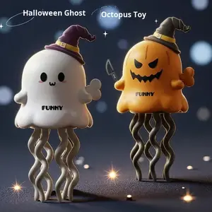 Electric Crawling Octopus Toy Dances & Crawls with Santa Claus Octopus &Ghost Cartoon Friends Festive Holiday Playtime Games Halloween decor Christmas gift horror party pink decoration