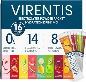 16 Sticks Electrolytes Powder Packets Sugar Free Hydration Packets, 8 Flavors Liquid Daily IV Electrolyte Drink Mix for Rehydration with 8 Electrolytes & 6 Vitamins, 0 Calorie, Low Sodium