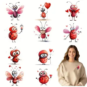 12 Cute Love Bug DIY Transfer Stickers, Washable High Temperature Resistant Iron-On Patches, No-Iron T-Shirt Mask Jeans Backpack Decorations