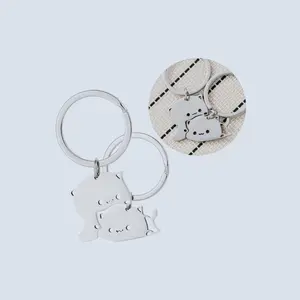 Cute Dino Cat Matching Silver Keychain for Relationship Couples or Best Friends valentine day keychains valentines  keychain trendy keychain