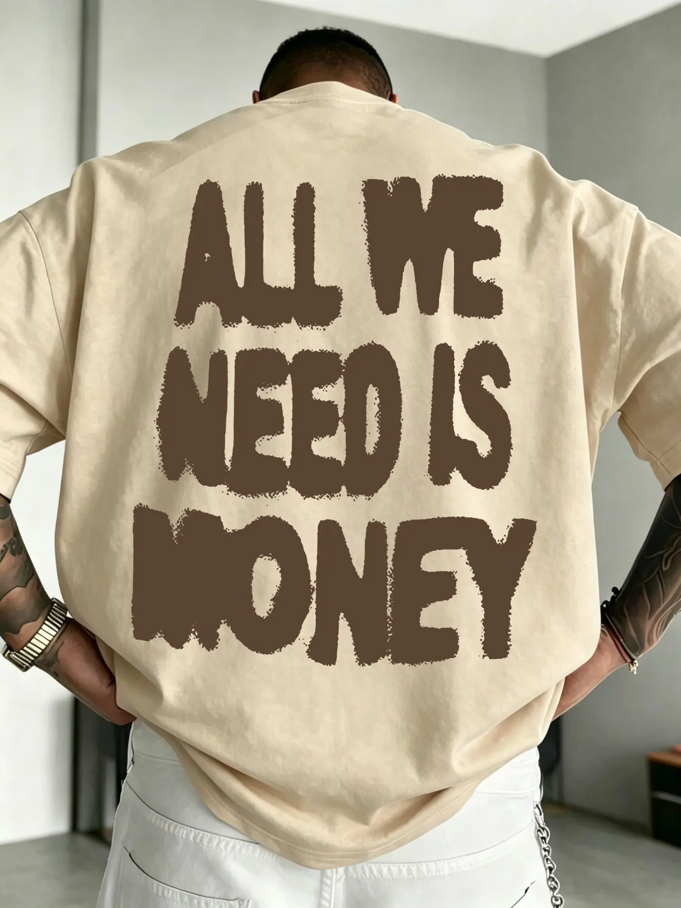 All We Need Is Money Print T-Shirt, Streetwear Casual Style, Men's & Women's Loose-Fit Oversize T-Shirts, 5 Sizes, Versatile Fashion, Unisex