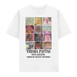 Trisha Paytas Eras Collage Tribute T-Shirt, "Icon. Legend." Funny Internet Meme Graphic Tee, Unisex Pop Culture Icon for Men & Women, Retro Y2K Aesthetic Casual Top Gift.