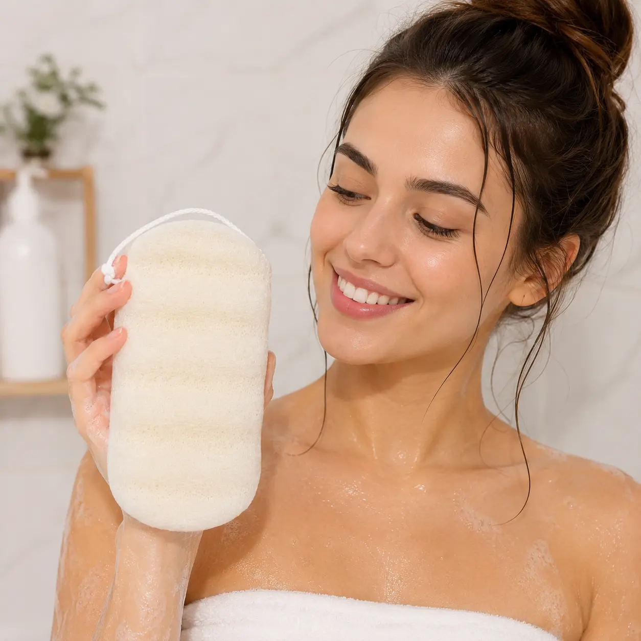 Blossom Essentials Natural Konjac Body Sponge – Exfoliating Bath Scrubber & Face Scrubbers, Unisex Personal Care Bathing Accessory for Body & Face Gentle Care for Every Shower