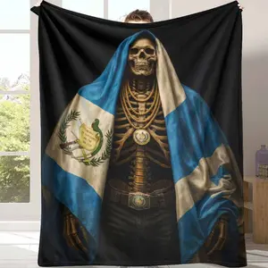 Guatemala Flag Skeleton Art Flannel Blanket  Patriotic Symbol Print  Soft Warm Cozy Lightweight  Perfect for Home Decor  Sofa Throw  Travel Accessory  Festival Celebration  Creative Gift