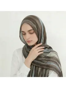Spring and summer new rainbow tie-dye pleated long scarf women's ethnic style travel photo headscarf fashionable shawl for women