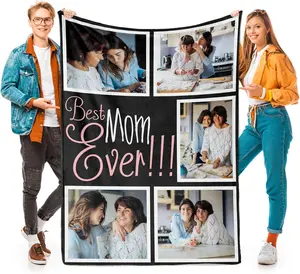 Custom Mom Blanket with Photos Personalized Blanket with Pictures Customized Throw Gifts for Mom Grandma Photo Throw Blanket for Birthday Mother's Day