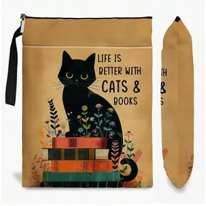 Cat Book Cover, Zipper Closure Design, Paperback Book Bag Gift for Women & Cat Lovers, Graduation Day Present, Gift Idea