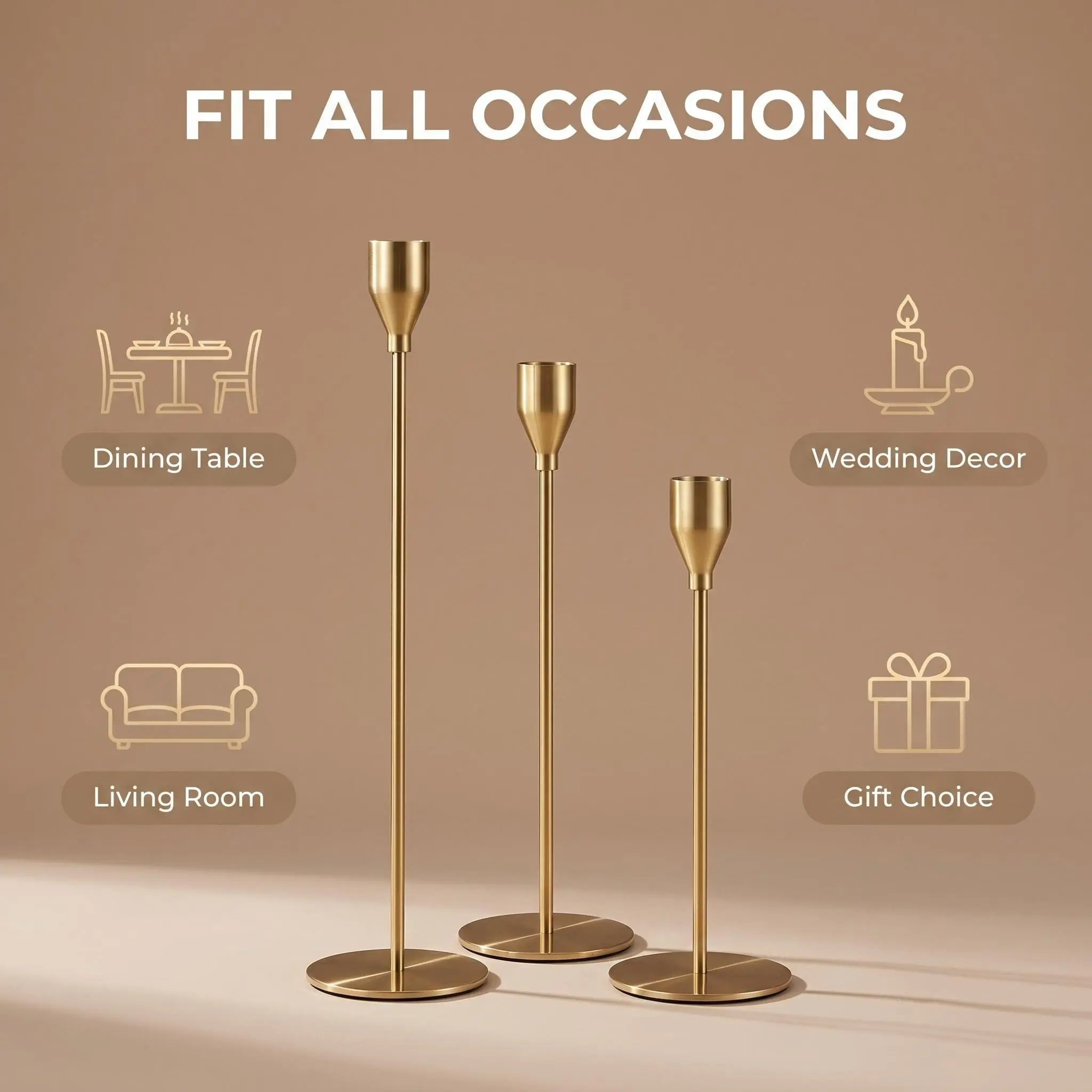 Gold Tall Candlestick Set Fit All Occasions for Dining Table Living Room Wedding Decor Perfect Gift Choice