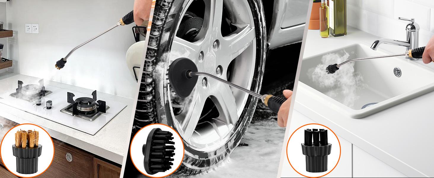 Steam Cleaner, 2500W High Handheld Steam Cleaner, 1L Portable Car Steam Cleaner, 6 High Speeds Pressure Temperature Steam Cleaning Machine with 3 Brush Heads for Kitchen Home Car Cleaning