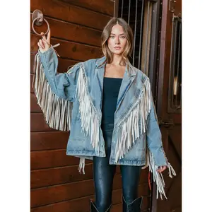 NEW!! "Aspen" Fringe Denim Jacket in Light Wash