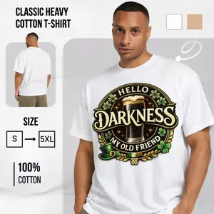 Hello Darkness My Old Friend Graphic T-Shirt St Patrick's Day Irish Beer Shamrock Heavy Cotton Unisex Tee