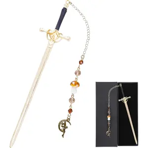 Fantasy Mushroom Sword Bookmark -  Fairy  Charm Metal Book Marks  Beads Chain Page Mark Bookish Birthday Gifts Reading Accessories for Women Students Teachers Lovers Readers