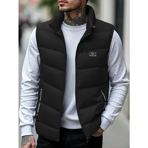 Men's Thick Warm Vest - Sleeveless Zip-Up Stand Collar Design, Black - Ideal for Gym, Parties, Everyday Winter Wear - Perfect Gift for Husband & Son - Cold-Resistant Durable Sports Jacket, Minimalist Style with Premium Fabric, Menswear Tops