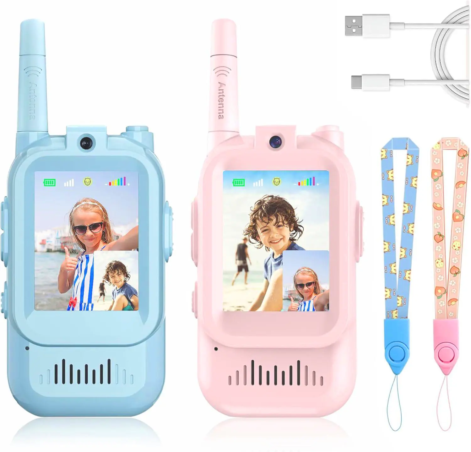 Durable Rechargeable Video Intercom (2-Unit Set) — USB-C charging, plastic housing, automatic pairing, long-range transmission, video intercom, voice-changing effects; suitable for both indoor and outdoor use. kid walkie talkie