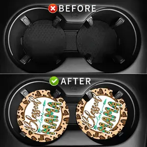 2pcs Highland Cow Car Coasters - Non-Slip Rubber Mug Holders with Floral & Bird Cartoon Design, Durable Vehicle Accessories for Christmas, Valentine's, Easter Gifts, Cow Car Accessories, Best for Christmas