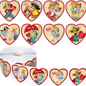 500pcs Vintage Love Valentine's Day Fairy Tale Heart Stickers, Round PVC Sealing Decorative Stickers for Gift Wrapping Decorations