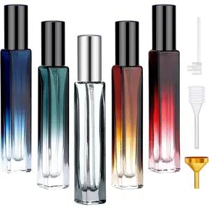 Glass Perfume Bottle Set, 5 Pack of 10ML Portable Perfume Travel Refillable, Empty Atomizer Sprayer for Perfume Cologne Dispenser, Travel Sample Bottles Perfume Making Kit with Refill Tool