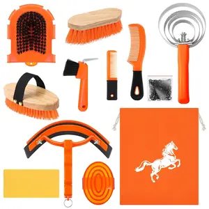 12 count Horse  Kit Tack Room Supplies Horse Brush Sets Equine Care Cleaning Kit Shedding  Massaging Tools(Orange)