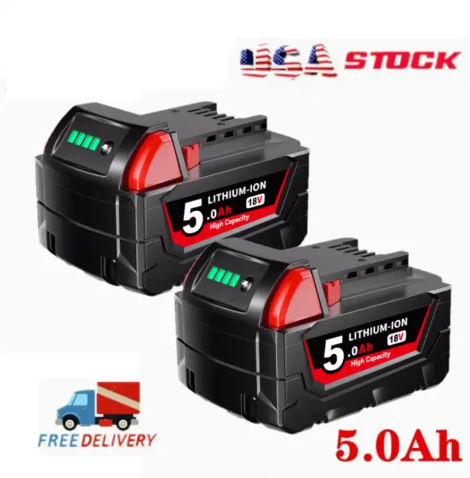 2-Pack 18V 5000mAh 5.0Ah Li-ion Replacement Battery Black & Red MWL1810 Compatible with Milwaukee M18 Series Cordless Power Tools